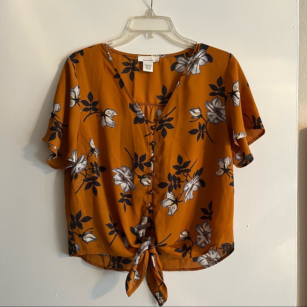Tie Front Burnt Orange Floral Tee